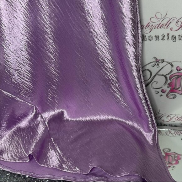 Mikey & Joey dress shimmer shiny lilac purple royal long maxi spaghetti strap - Picture 3 of 11